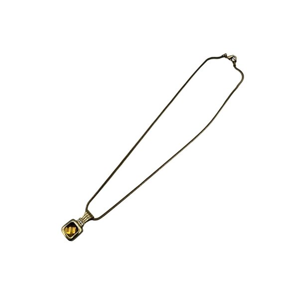 Yellow Citrine Cushion Cut Faceted Pendant Necklace Gold tone Snake Chain - Picture 6 of 7